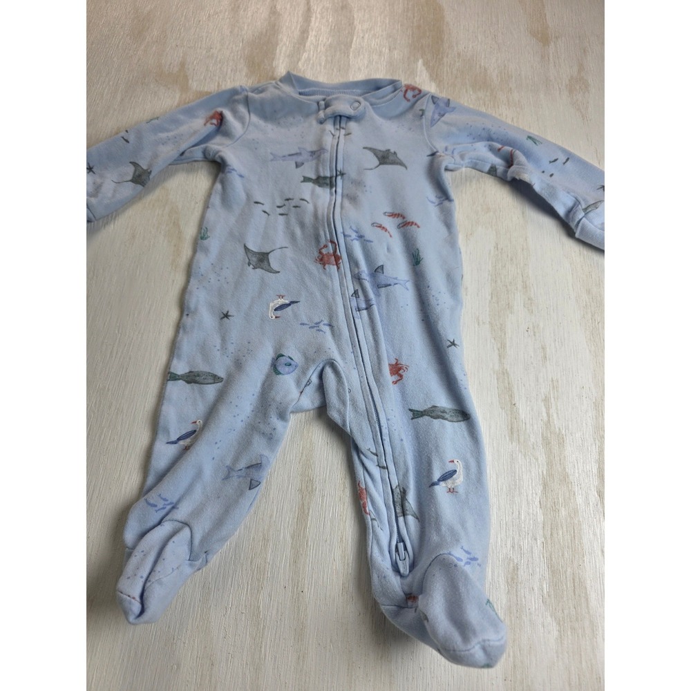 Carters Baby Boy 3M Blue Sea Life Shark Stingray 2-Way Zip Footed Sleeper Pajama